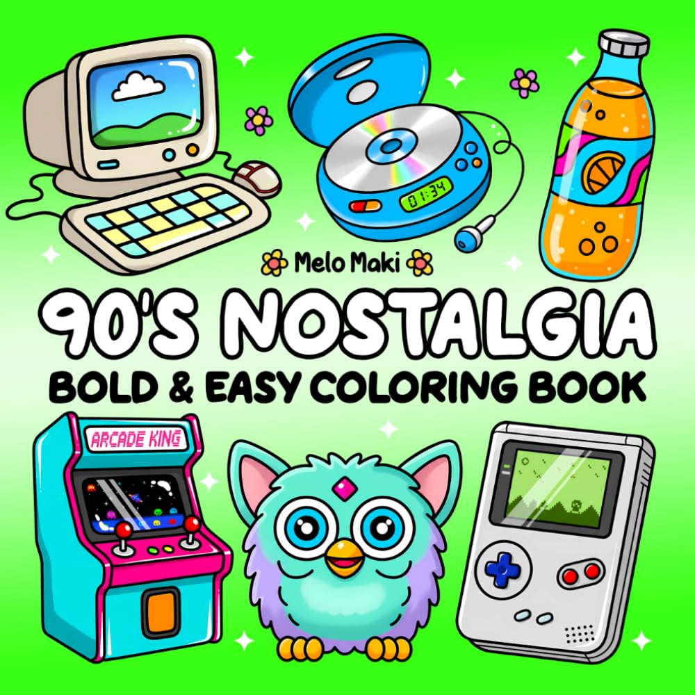 90s Nostalgia: Bold & Easy Coloring Book Featuring Retro-Themed Illustrations, Suitable for Both Adults & Kids