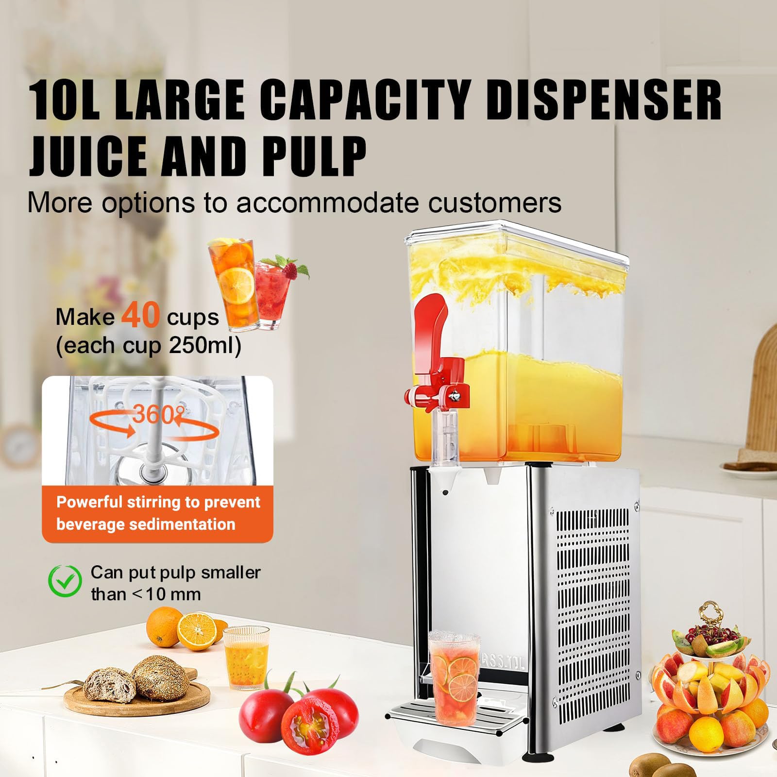Distributore di bevande, distributore di bevande refrigerate commerciali con controllo termostato, dispenser per succhi di frutta, punch e limonata in acciaio inossidabile, 1-4 serbatoi