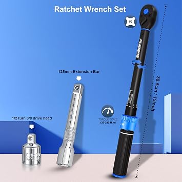 Torque Wrench Set 1/2 20-230Nm, 3/8 Adapter & 5 Extension, Precision Torque Wrenchs ±3% Accuracy 72-Tooth Dual-Direction, Torque Wrench 1/2 Adjustable for Car/Motorcycle/Truck