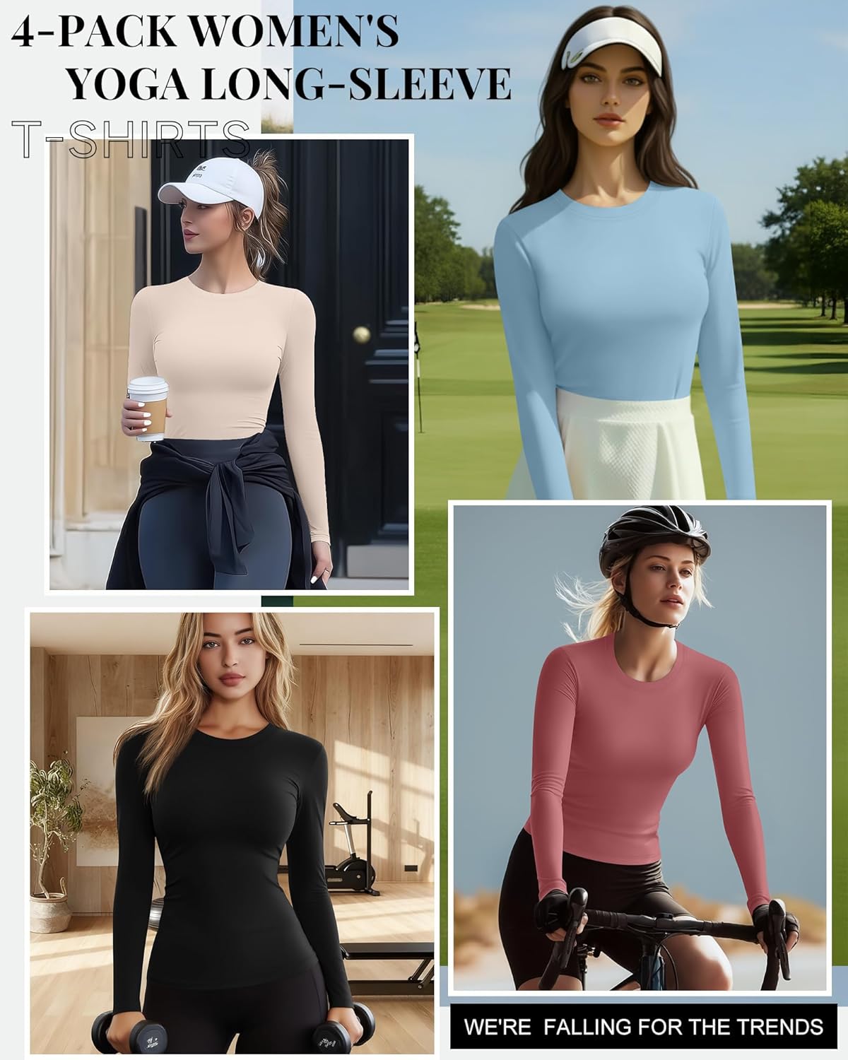 Neer 4 Pcs Womens Long Sleeve Yoga Shirts Crew Neck Compression Tight Workout Shirts Lightweight Stretchy Breathable Tees - Image 2