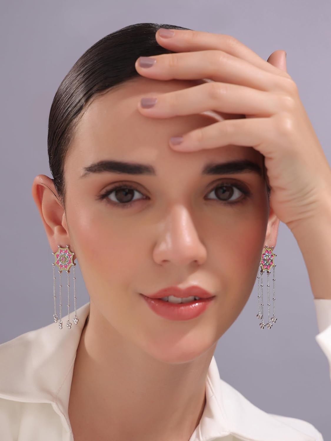 Color Blast Nubian Desert Star Brass Dangle Earrings, Vibrant Geometric Design - Image 2