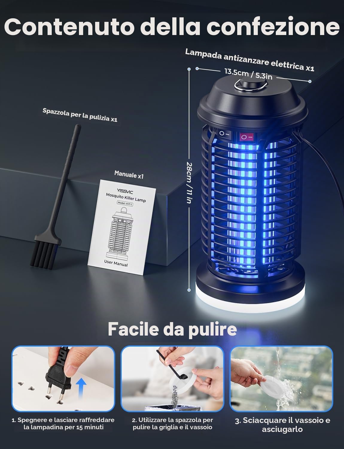 YISSVIC Lampada Antizanzare Elettrica Uccide Zanzara Elettrica 4200V +15W UV Lampada Antizanzare IPX4 Impermeabile per Interno e Esterno