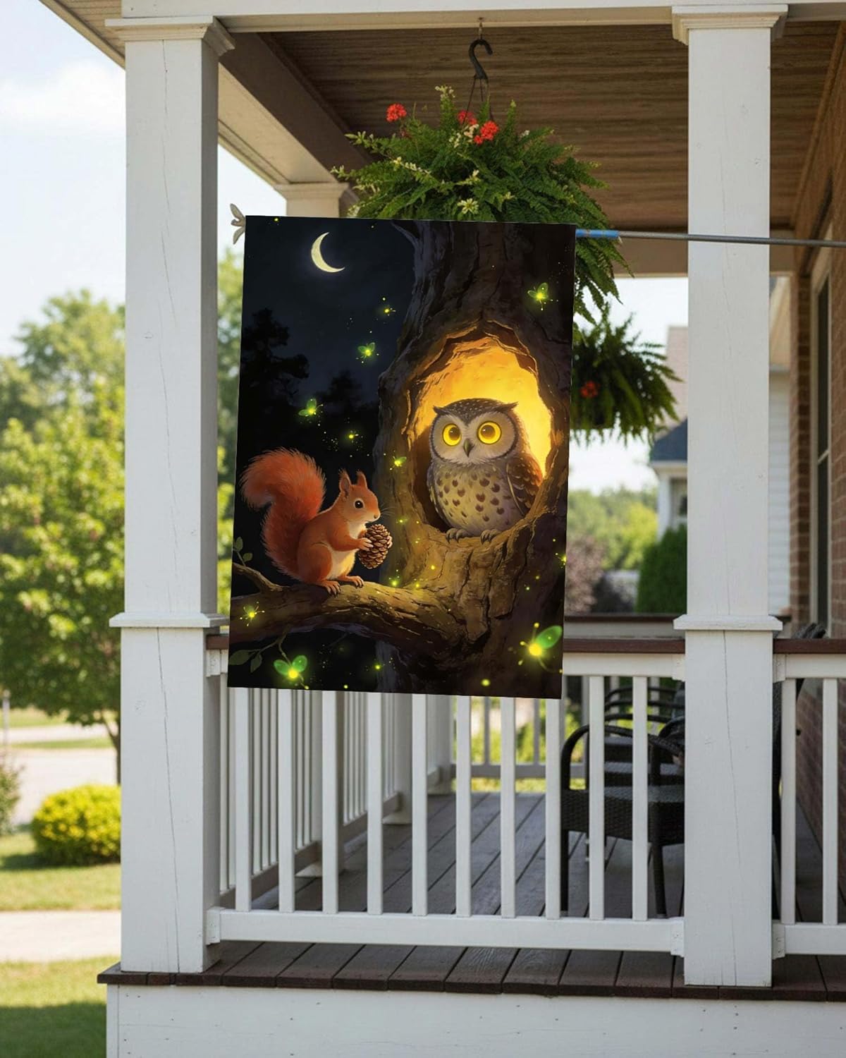 Animal Birds Owl in Forest Wildlife Nature Landscape House Flag 28" x 40" Double Sided Polyester Welcome Large Yard Garden Flag Banners for Patio Lawn Home Outdoor Decor