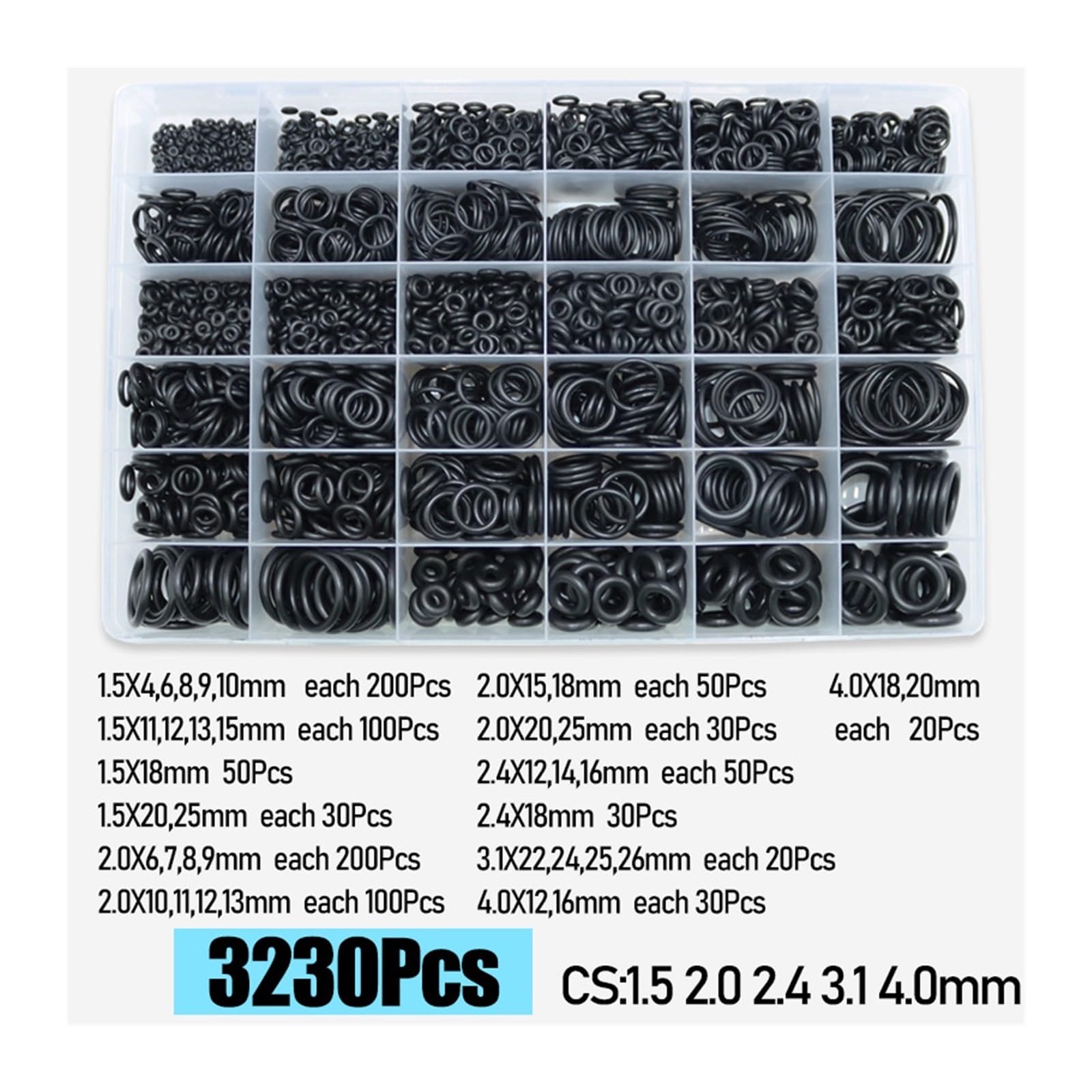Arandela de sellado junta tórica caucho CS1.0-4.0mm, NBR negra, fontanería, kit juntas tóricas resistentes al aceite for aire acondicionado coche(3230pcs)