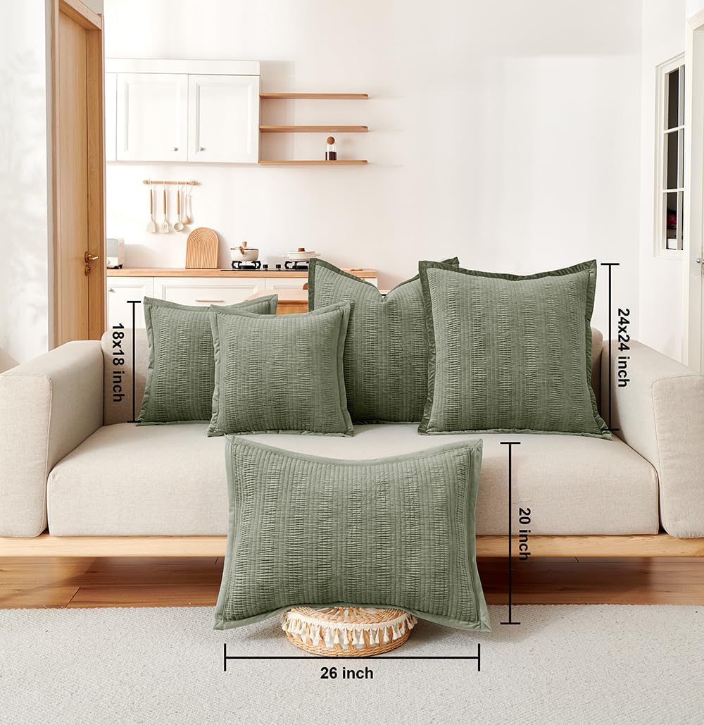 1 Piece 24x24 Pillow Cover Striped Euro Sham Velvet Army Green Pillow Covers Decorative Square Cushion Covers Soft Texture Euro Shams for Couch Bed Living Room