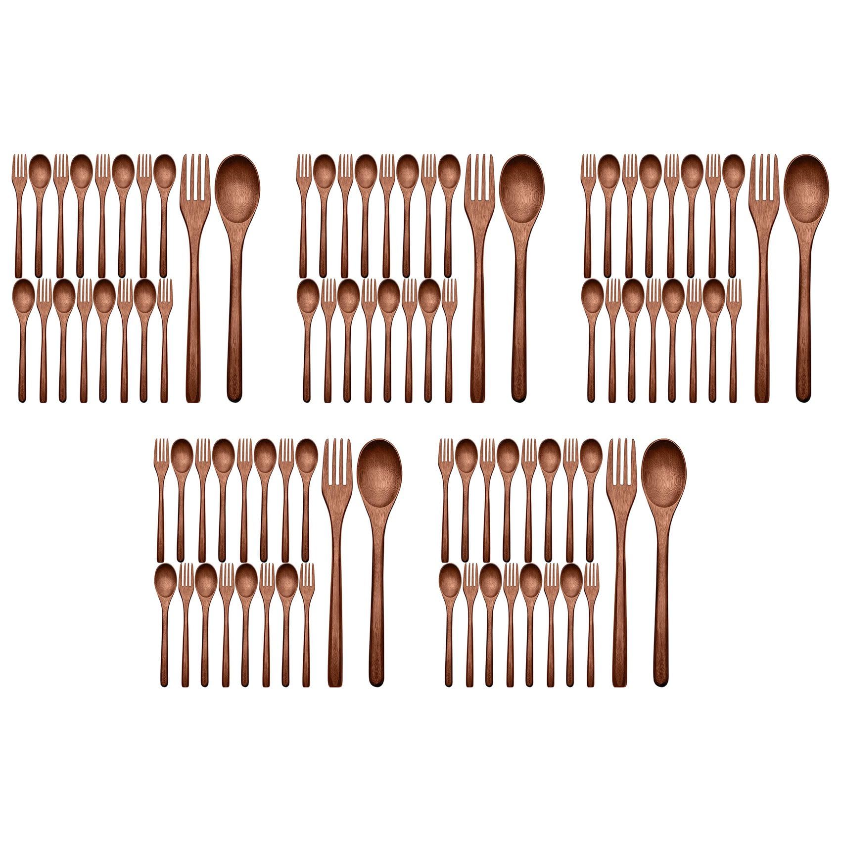 Hndhbfgrt 80Pcs Wooden Spoons Forks Set Including Wooden Spoons and Wooden Forks Japanese Wooden Utensil Set Reusable Handmade