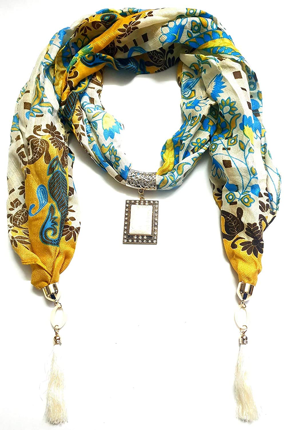 Women's Printed Pendant Necklace Scarf Hijab Stall Wrap Muffler (Multicolor,S06)