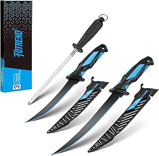 Fillet Knife Kit Combo, Fishing Knives and Honing Rod, Ultra-Sharp G4116 German Stainless Steel, Non-Slip Handle, Durable Storage Bag, Fishing Gifts for Men