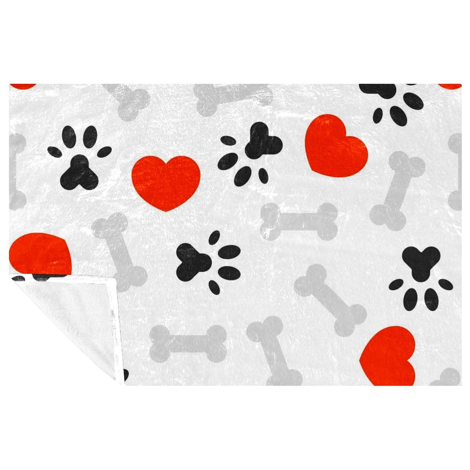 Couverture douce motif pattes de chien 150x100 | Plaid chaud camping et pique-nique