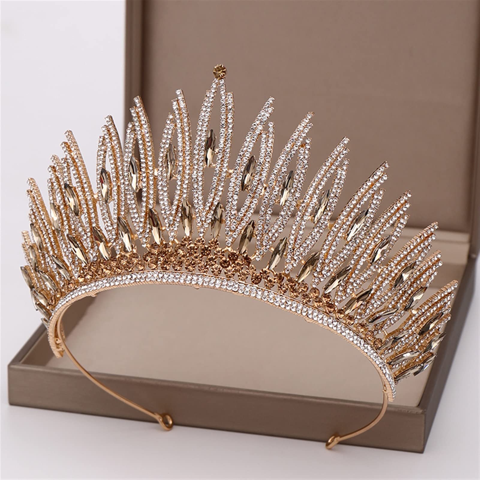Tocados de Boda Lujoso Rhinestone Crystal Gold Wedding Big Crown Nupcial Tiara Mujer Beauty Pageant Bridal Hair Jewelry Accesorios Regalo Tocado Novia