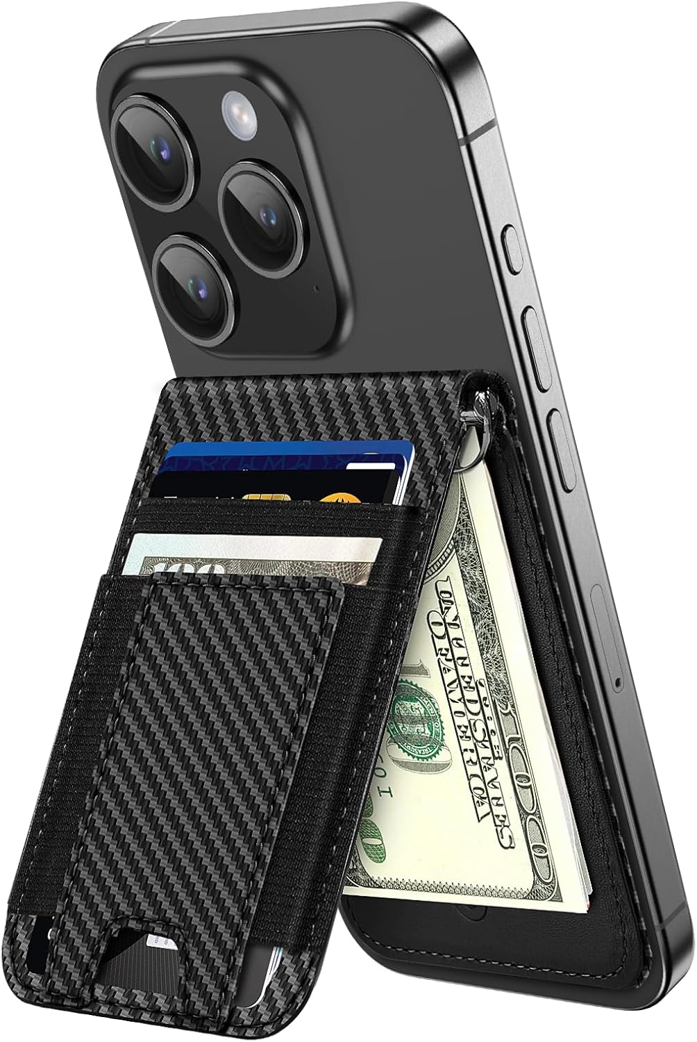 for MagSafe Wallet Stand with Money Clip, Anti-Lost Magnetic Wallet for iPhone 17/16/15/14/13/12 Series, Works with Apple Find My, 8 Cards Holder, Leather RFID for iPhone Wallets, Carbon Fiber