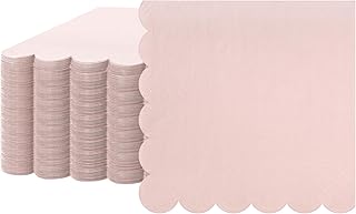 100 Pcs Scalloped Sage Cocktail Napkins Thick Paper Napkins Disposable Party Napkins Beverage Napkins for Wedding Dinner Birthday Supplies, 5 x 5 Inches (Light Pink)