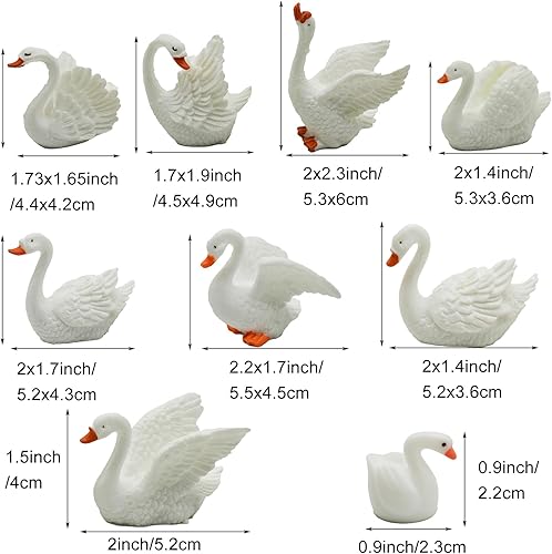 Miniatura 3 de 12 mini figuras de cisne blanco de 2 pulgadas para decoración de pasteles de cisne en miniatura, cisnes de resina, accesorios de jardín de hadas