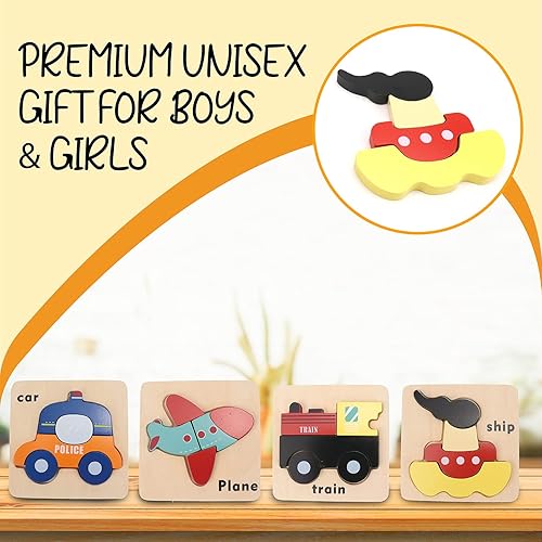 Miniatura 6 de Leo & Friends Kit de juego de rompecabezas de vehículos con 23 piezas diferentes, juguete educativo de madera para niños y niñas, rompecabezas de