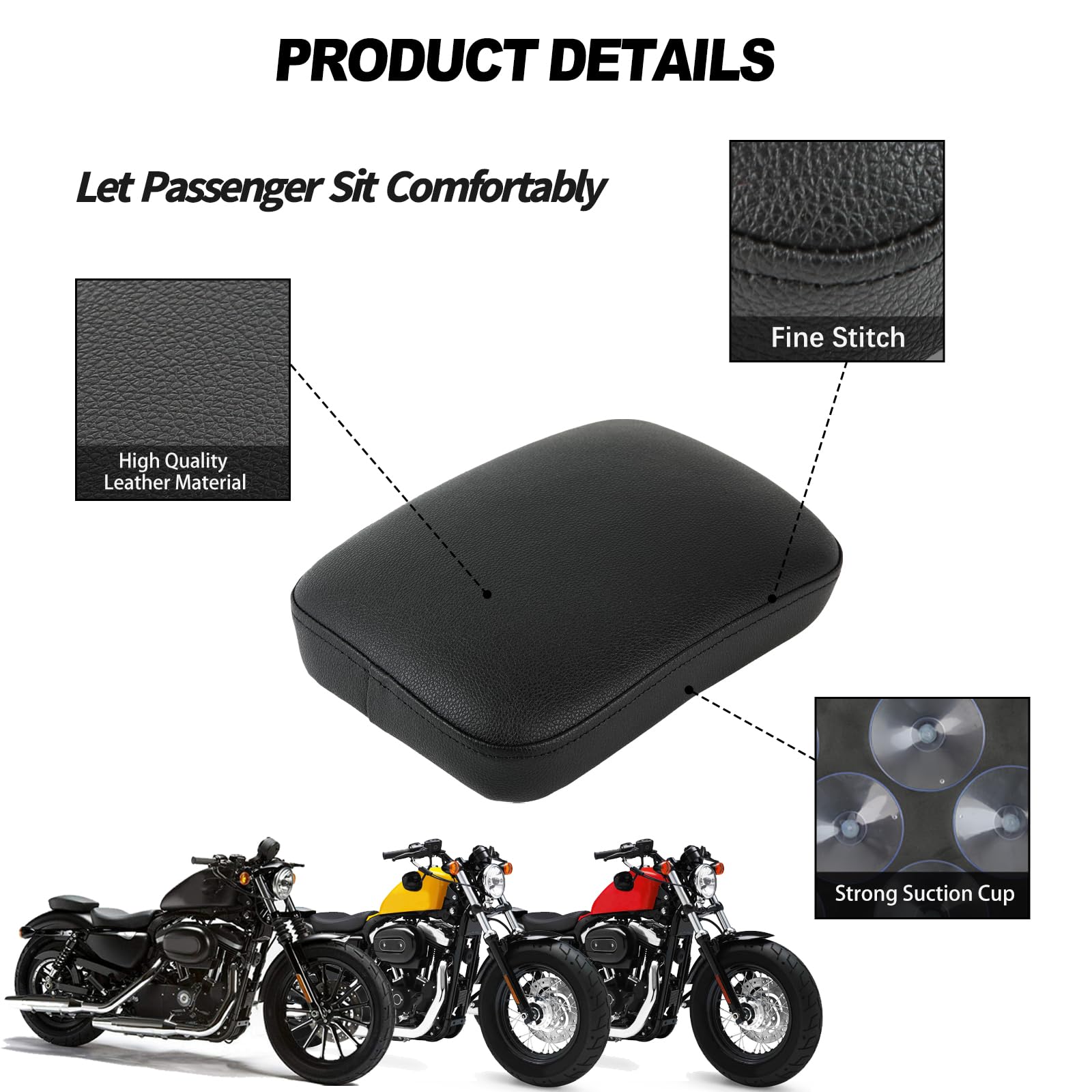 SELLINO PASSEGGERO IN PELLE AL GEL MEDIO 7 DOMINATOR C/VENTOSE MOTO CUSTOM E HARLEY DAVIDSON