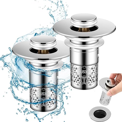 Pop Up Bathroom Sink Stopper, 2Pcs Bathroom Sink Drain Strainer with Removable S