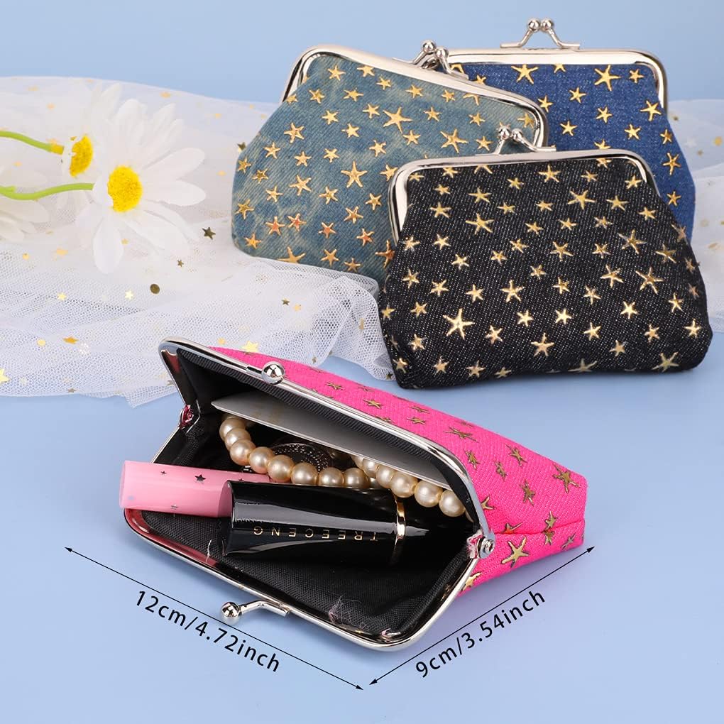 Oyachic 4Pcs Heart Kiss Lock Wallet Women Buckle Coin Purse Clasp Pouch Vintage Buckle Change Clutch Canvas - Image 4