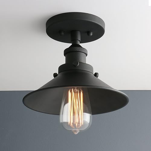 Miniatura 3 de Phansthy Lámpara de techo industrial semiempotrada, lámpara colgante de 1 luz con pantalla de metal de 8.1 pulgadas, lámpara colgante vintage