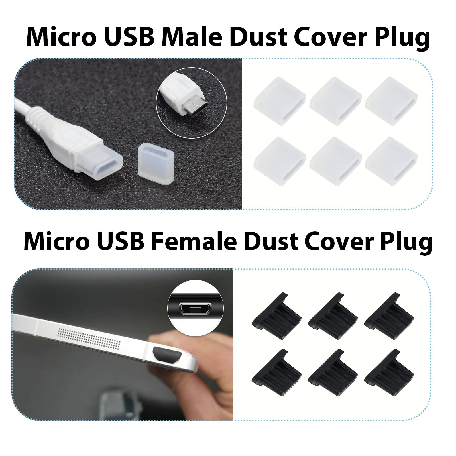 USB Schutzkappe, USB C Stopfen, USB C Abdeckung, Anti-Staubschutz-Set für USB-A, USB-C und Micro-USB, Weiche Silikon Staubschutzkappen