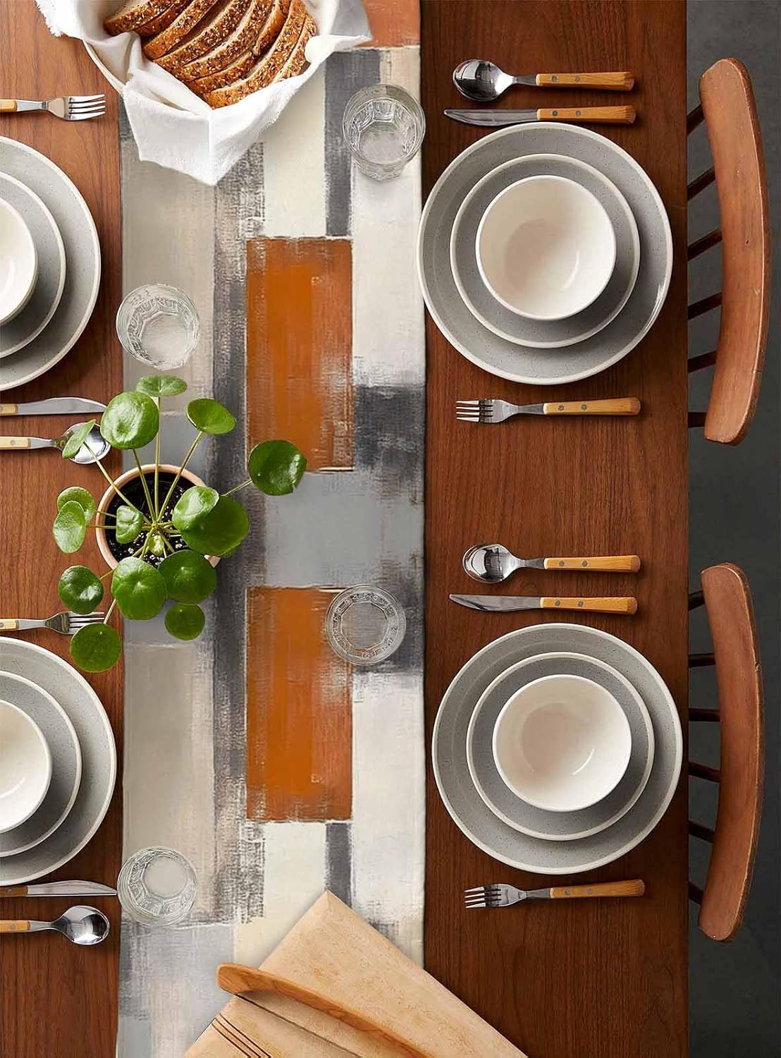 Abstract Table Runners 72 Inches Long Modern Art Orange Gray Table Runner for Family Dinner/Wedding/Outdoor Indoor Party, Cotton-Polyester Blend Dresser Scarf Table Decorations