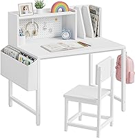 BOLUO Kids Desk & Chair Set for 6-12 Year Olds - Study Table with Hutch, Pegboard Organizer & Storage Shelf for Boys & Girls