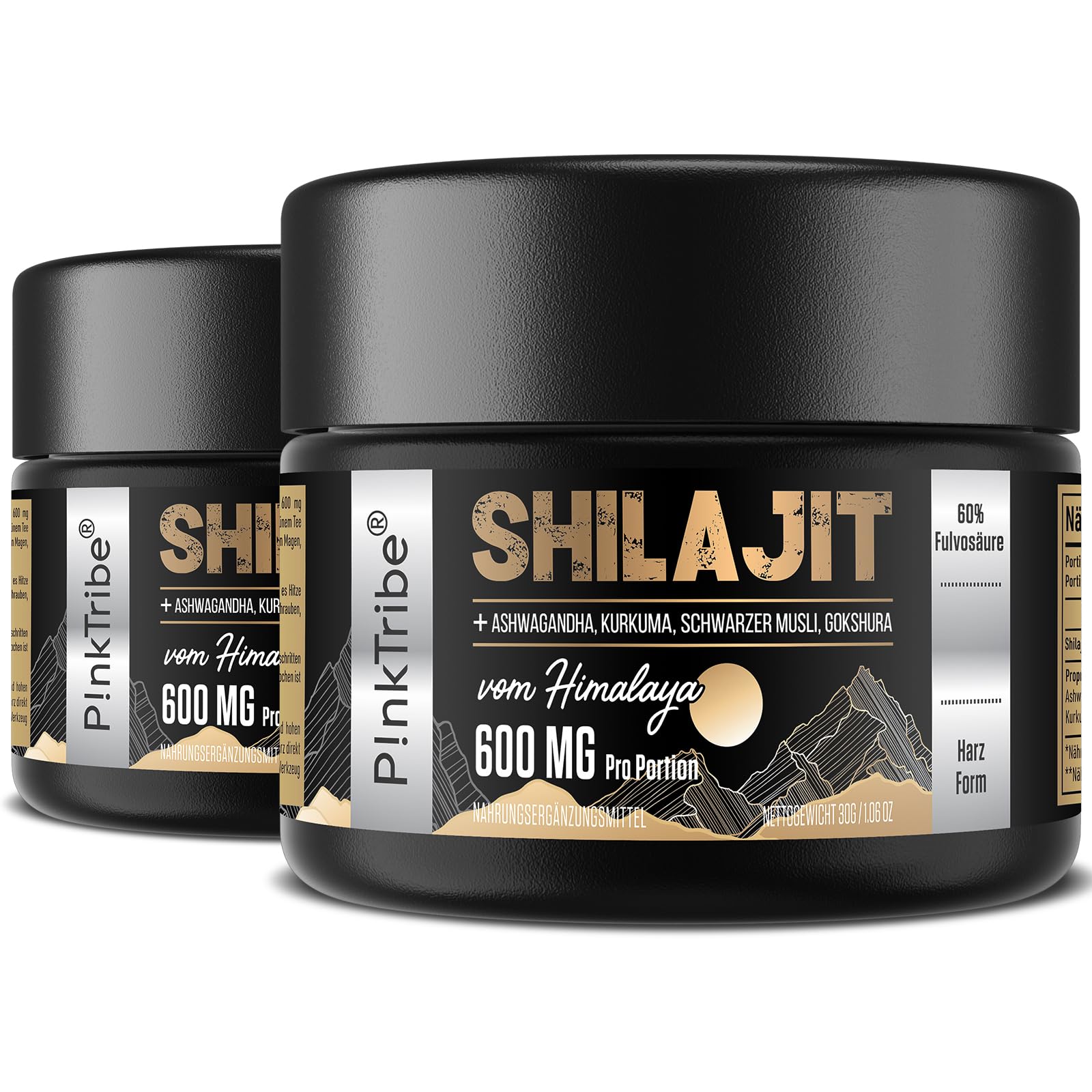 Shilajit aus dem Himalaya mit Hohem Fulvinsäure Gehalt, 600 mg Shilajit-Harz mit Ayurveda-Kräuterextrakten, Goldstandard, 30g (2er Pack)