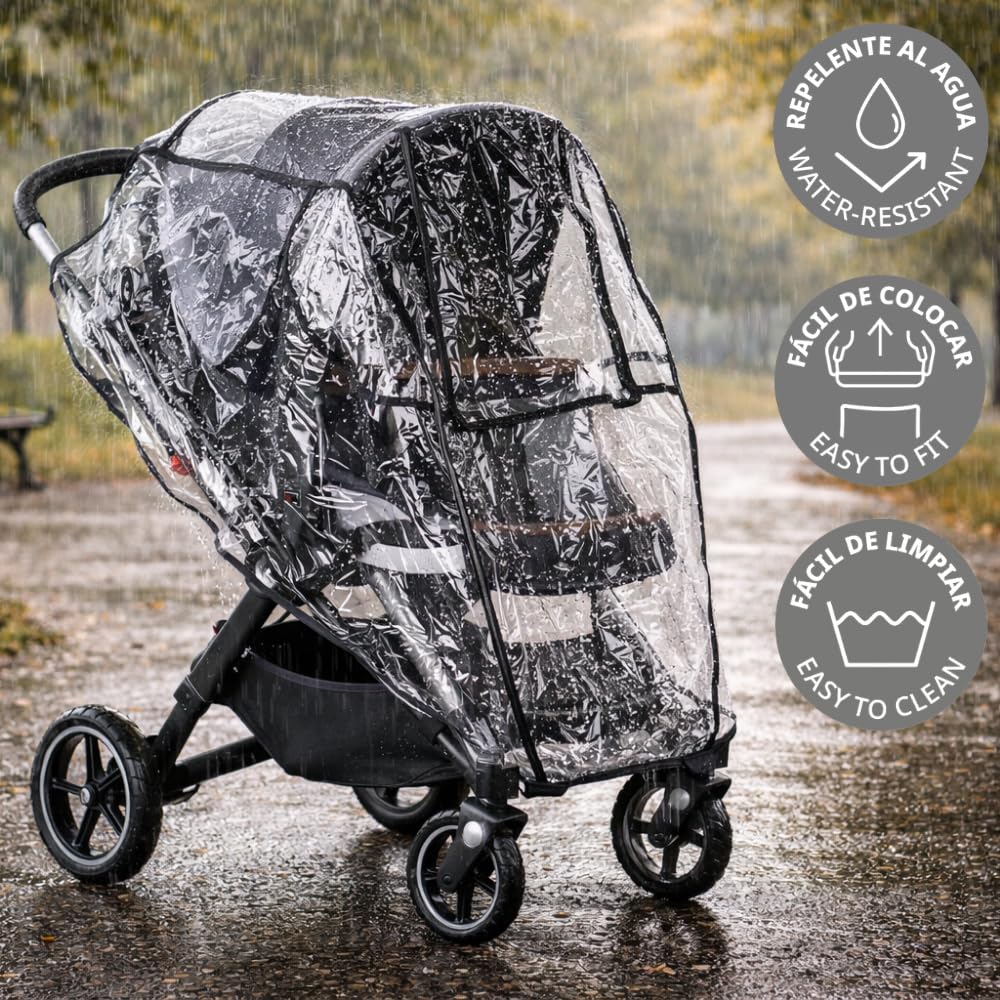 Jané Habillage Pluie Universel pour Poussette et Landau, Protection Imperméable Transparente avec Fenêtre et Aération, Sac Inclus
