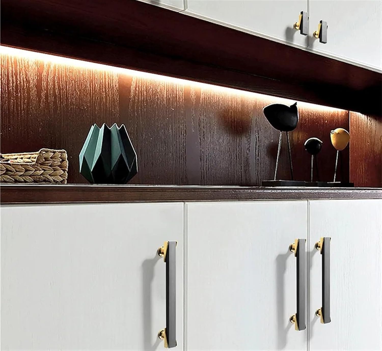 Aluminum Alloy Black Gold Door Handles Kitchen Cabinet Handles Drawer Wardrobe Door Pulls Furniture Hardware 2Pcs(7003black Gold 320mm)