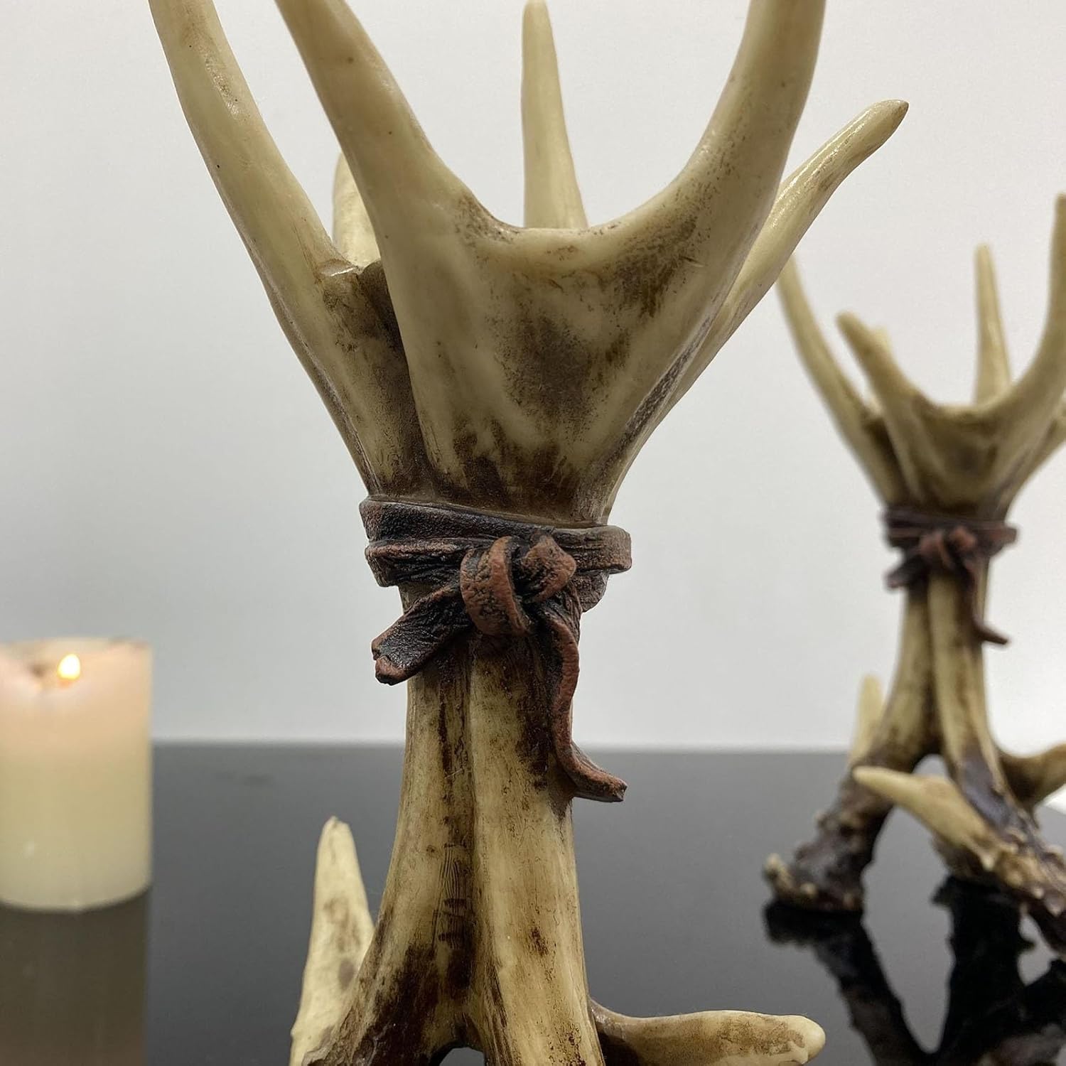 KURKUR Rustic Deer Antler Pillar Candle Holders,Xmas Reindeer Antler Candlestick Christmas Decoration,Antler TeaLight Farmhouse Hunters Decor for Table Centerpieces