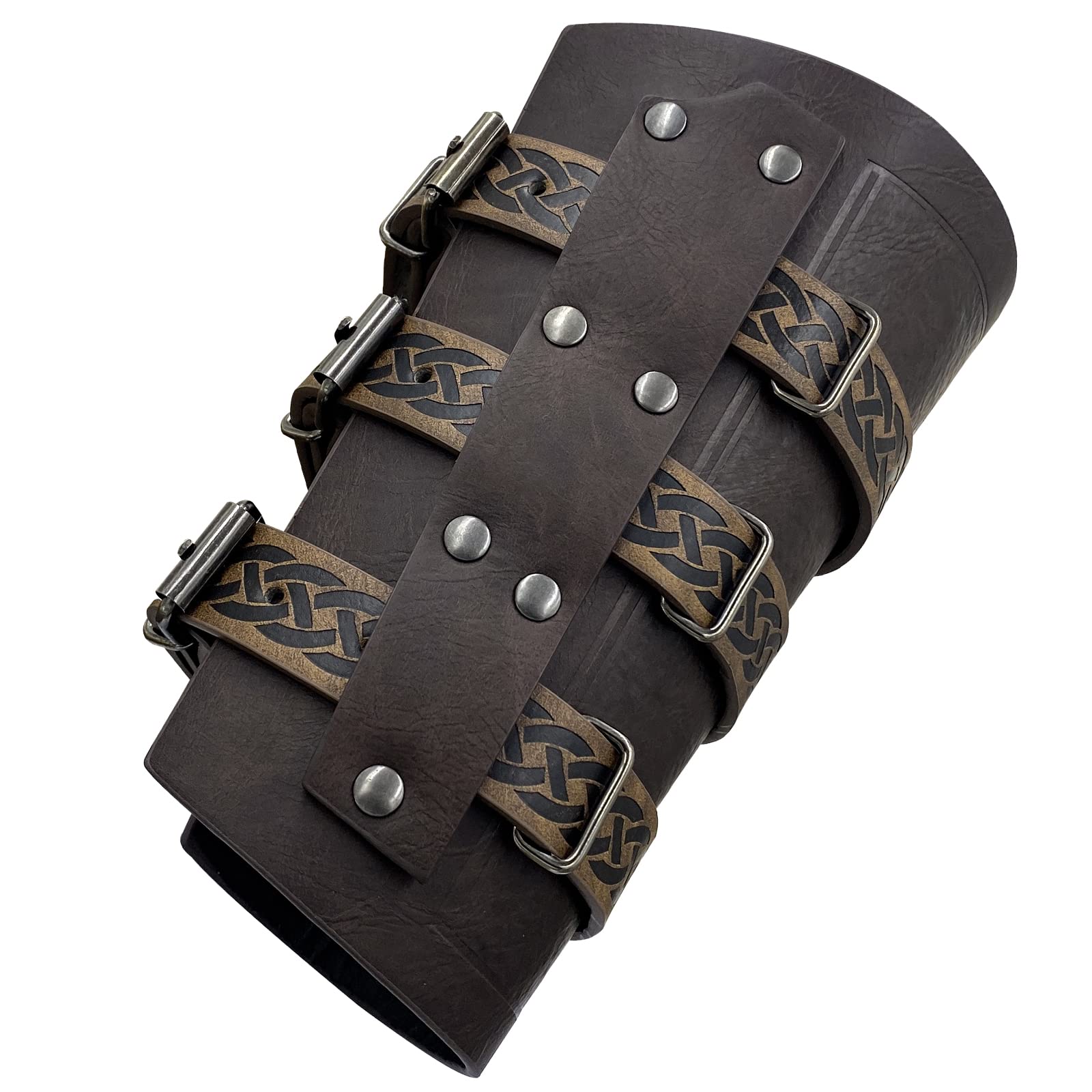 HiiFeuer Mittelalterliche Vintage Kunstleder Armschienen,Retro Schnallenverschluss Söldner Armschützer,Kostüm Ritterstulpen