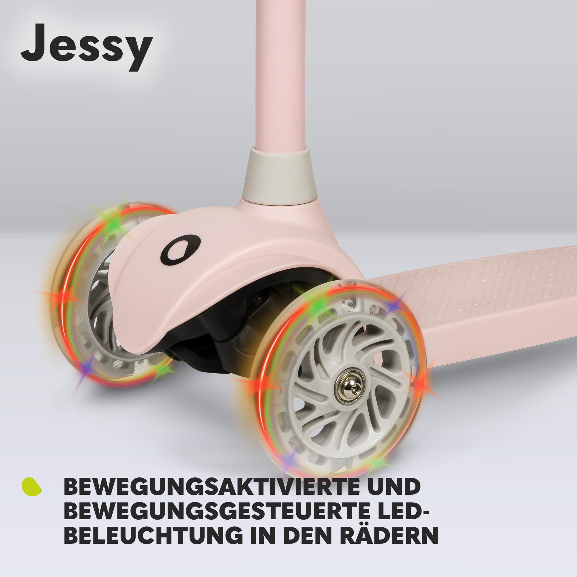 LIONELO Jessy Premium Dreirad-Kinderroller mit LED-Rädern für Kinder 3 Jahre bis 50 kg, Höhenverstellung und Rutschfester Plattform, Faltbarer Kinderroller. Kinderscooter ab Kleinkind Junge Mädchen