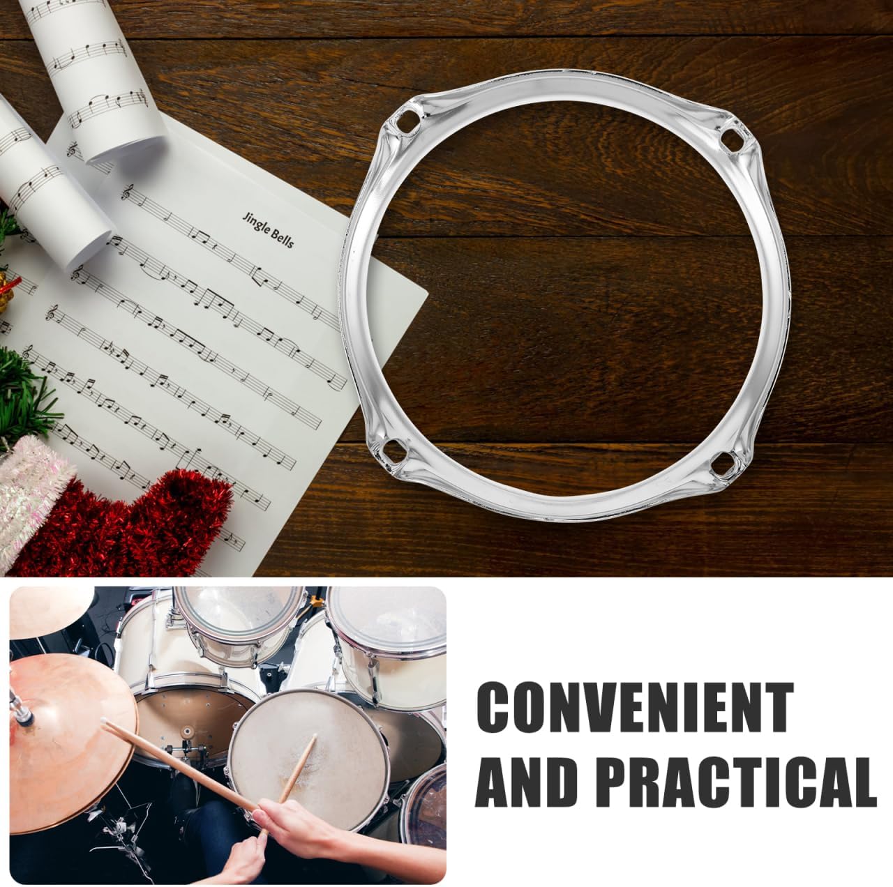 Milisten 6-Inch Silver Snare Drum Ring 4-Hole Bass Drum Hoop Sturdy Accessories for Enhanced Sound Quality and Instrument Repair