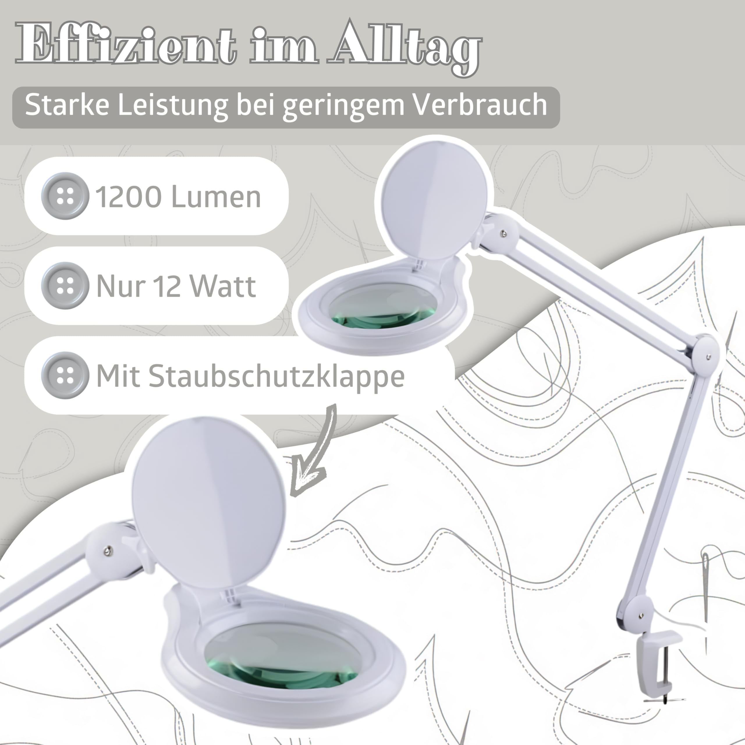 SEMPLIX LED Lupen-Tischleuchte, 3D, Weiß | Linse 127 mm