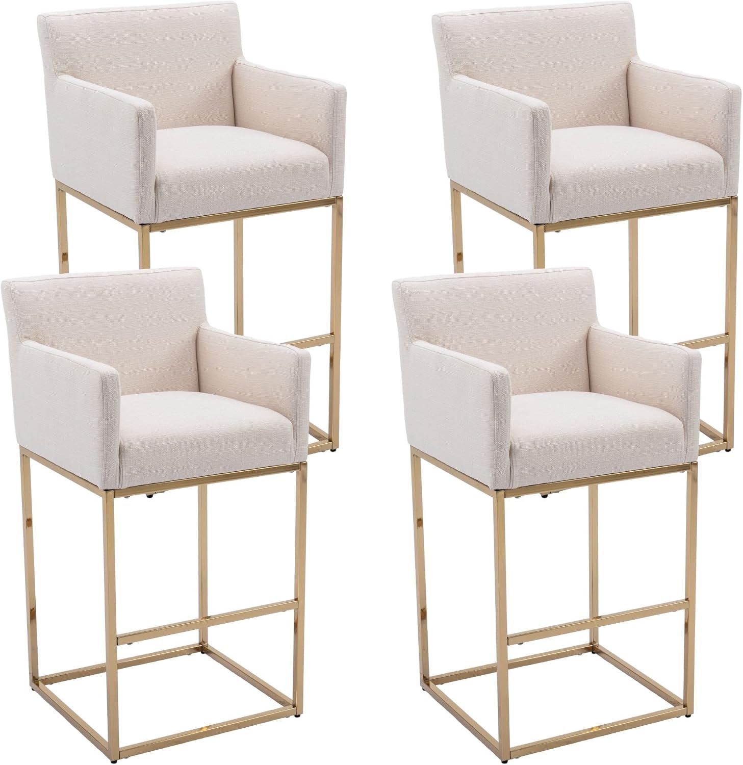 Linen Bar Stools with Arm & Back Set of 4, Fabric