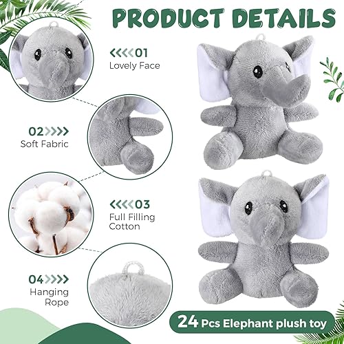 Miniatura 3 de Jenaai 24 piezas de animales de peluche de elefante de 4 pulgadas, juguete de elefante de peluche suave para niños, niñas, baby shower, cumpleaños,
