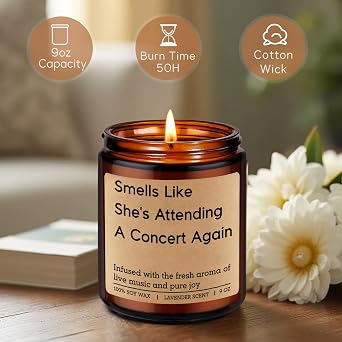 Miracu Candle, Gifts for Concert Lovers, Live Music Lover Gifts for Women, Funny Birthday, Christmas, Unique Musical Themed Accessories for Festival Goer, Rock, Country Music Fan Friend, Teen Girl
