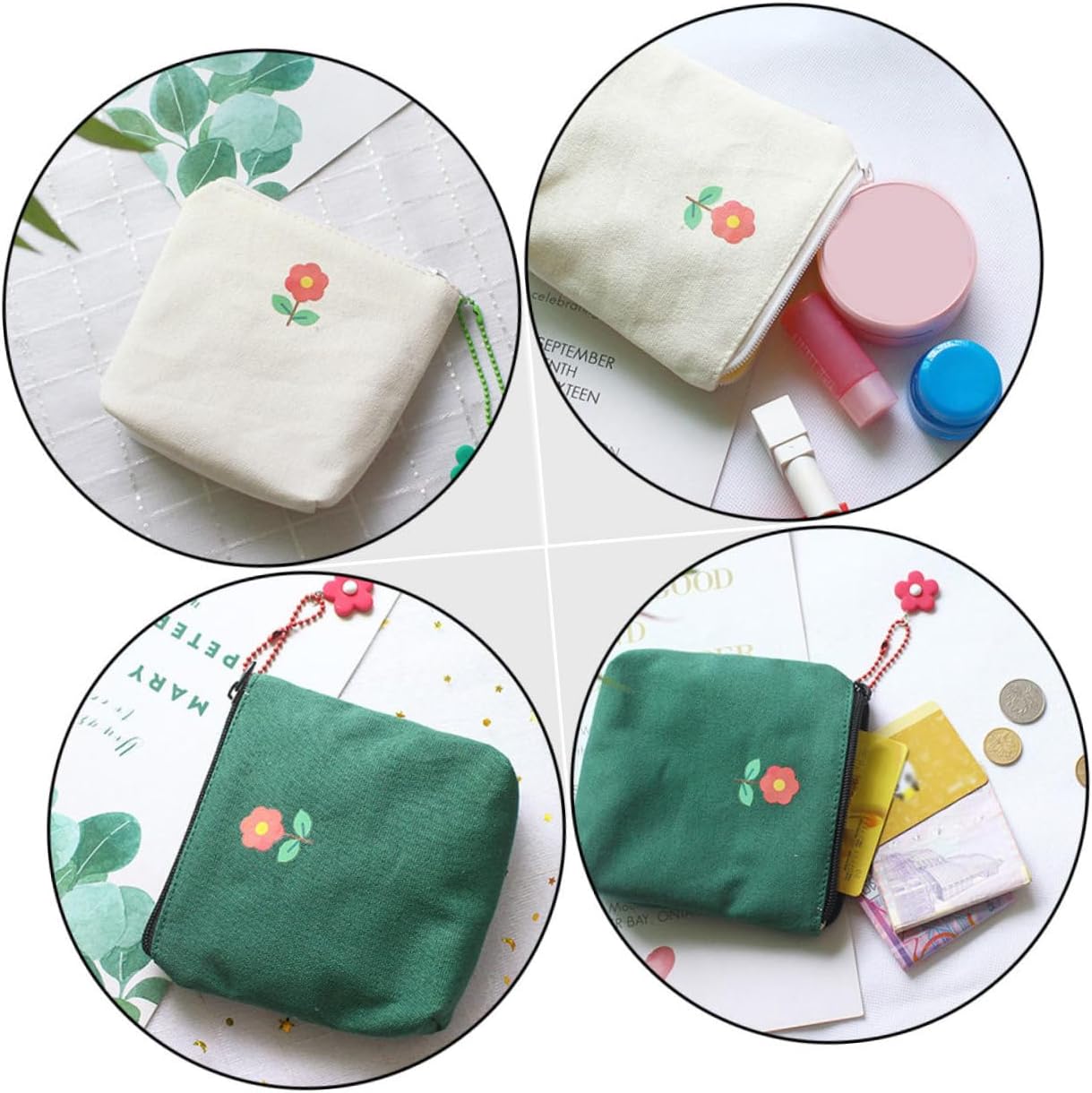 FRCOLOR 2pcs Practical Storage Bag Zipper Coin Bag Canvas Small Storage for Napkins Cash