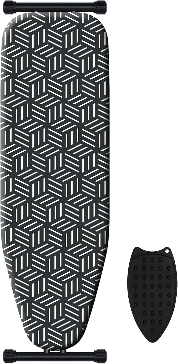 caius Ironing Board, Compact and Space Saver Full Size Ironing Board, Extra Wide Ironing Area with Extra Thick Heavy Duty Padded Cover, Stable Structure, Easy to Fold