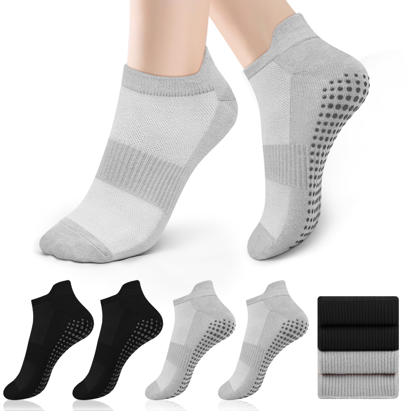 Vancle 4 Paar Pilates Socken Anti-Rutsch Damen 36-41, Yoga Socken Stoppersocken Ideal für Pilates Barre Ballett Tanz Trampolin Reha Fitness Reformer, Lange Grip Socks für Damen und Herren