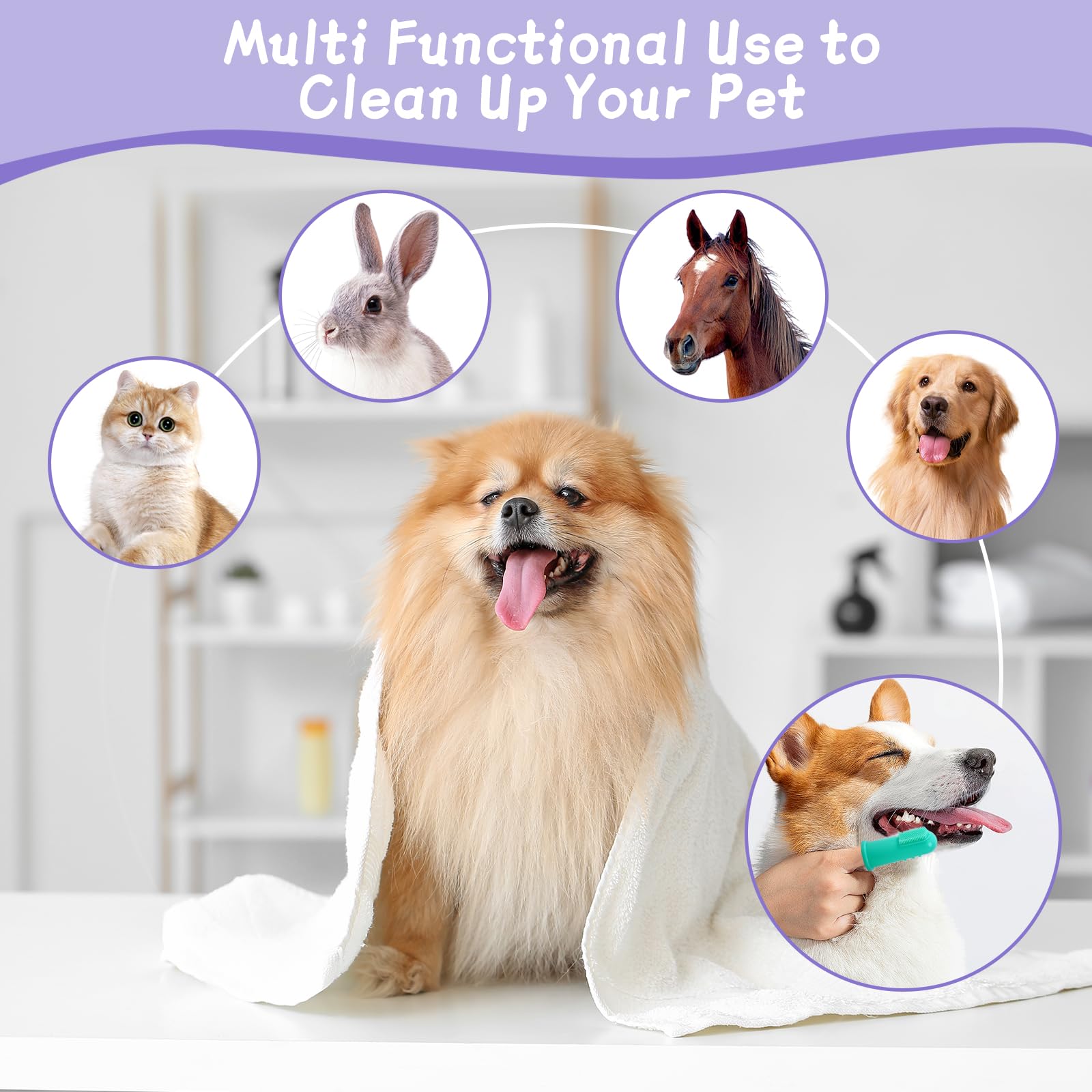 Guantes 2 en 1 para lavar perros con cepillo de dientes de dedo, guantes de baño de silicona para mascotas, para una limpieza suave, masaje y desprendimiento, perfectos para perros y gatos,
