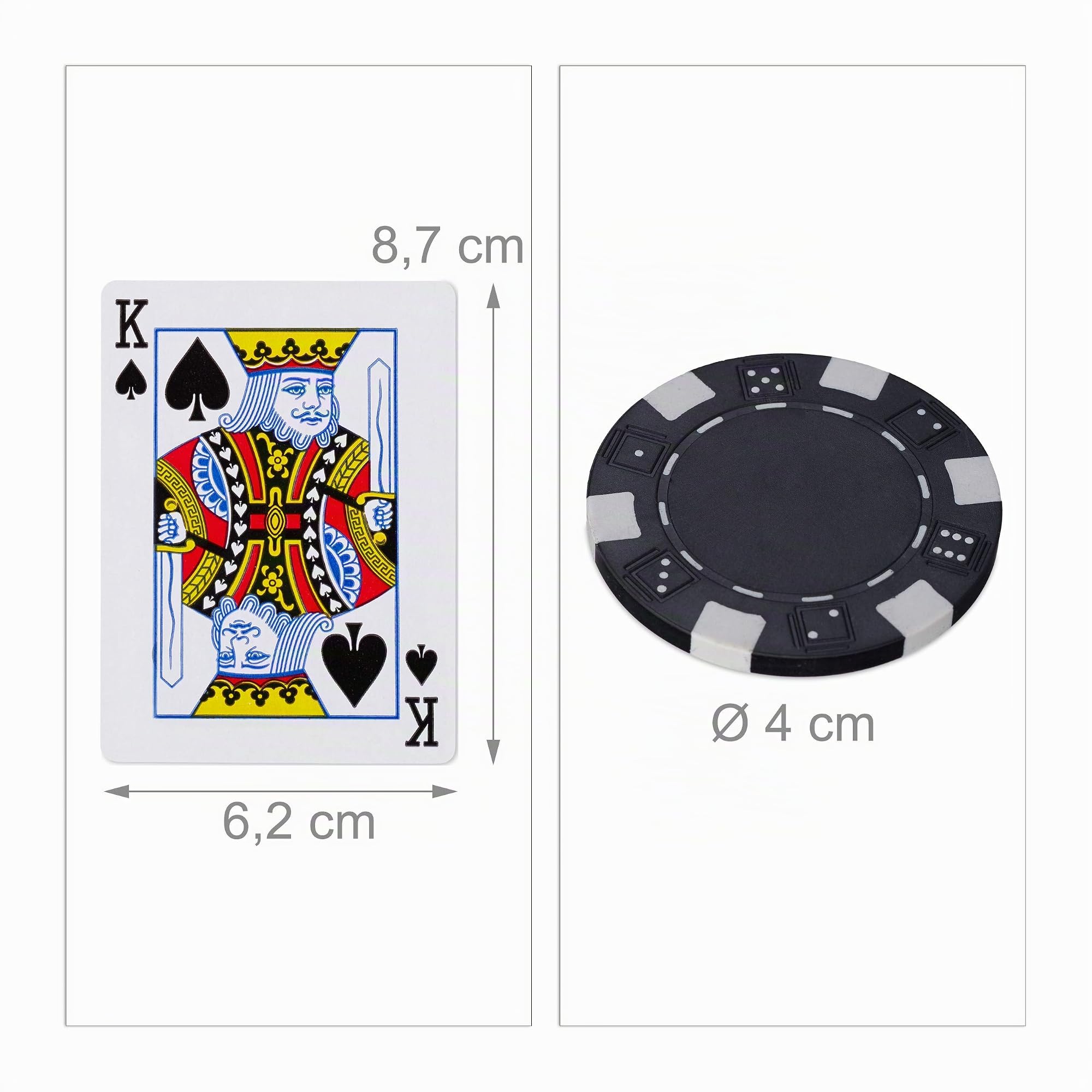 Relaxdays Maletín Póker, 500 Fichas Póquer sin Valor, 2 Barajas Cartas, 5 Dados, Pin Crupier, Cerradura, Aluminio, Plata