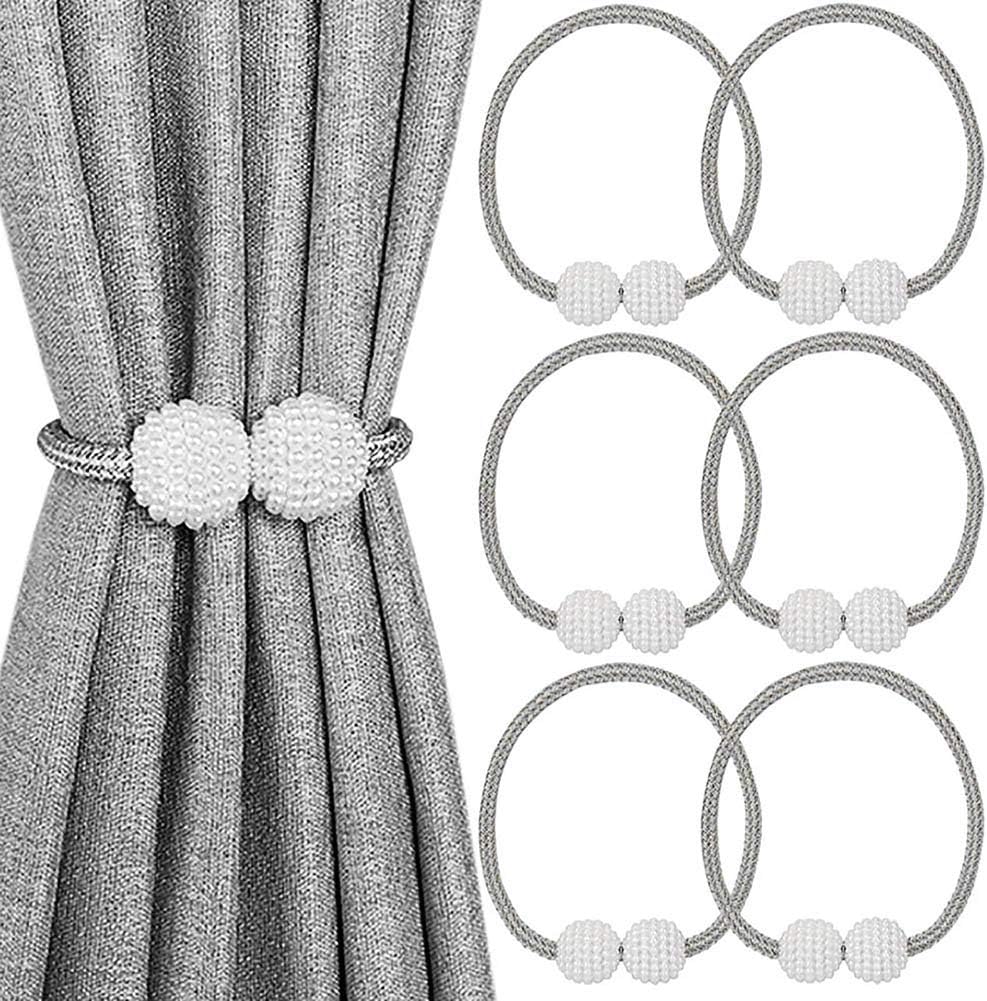 Melaluxe Grey Magnetic Curtain Tiebacks – 6 Piece Set