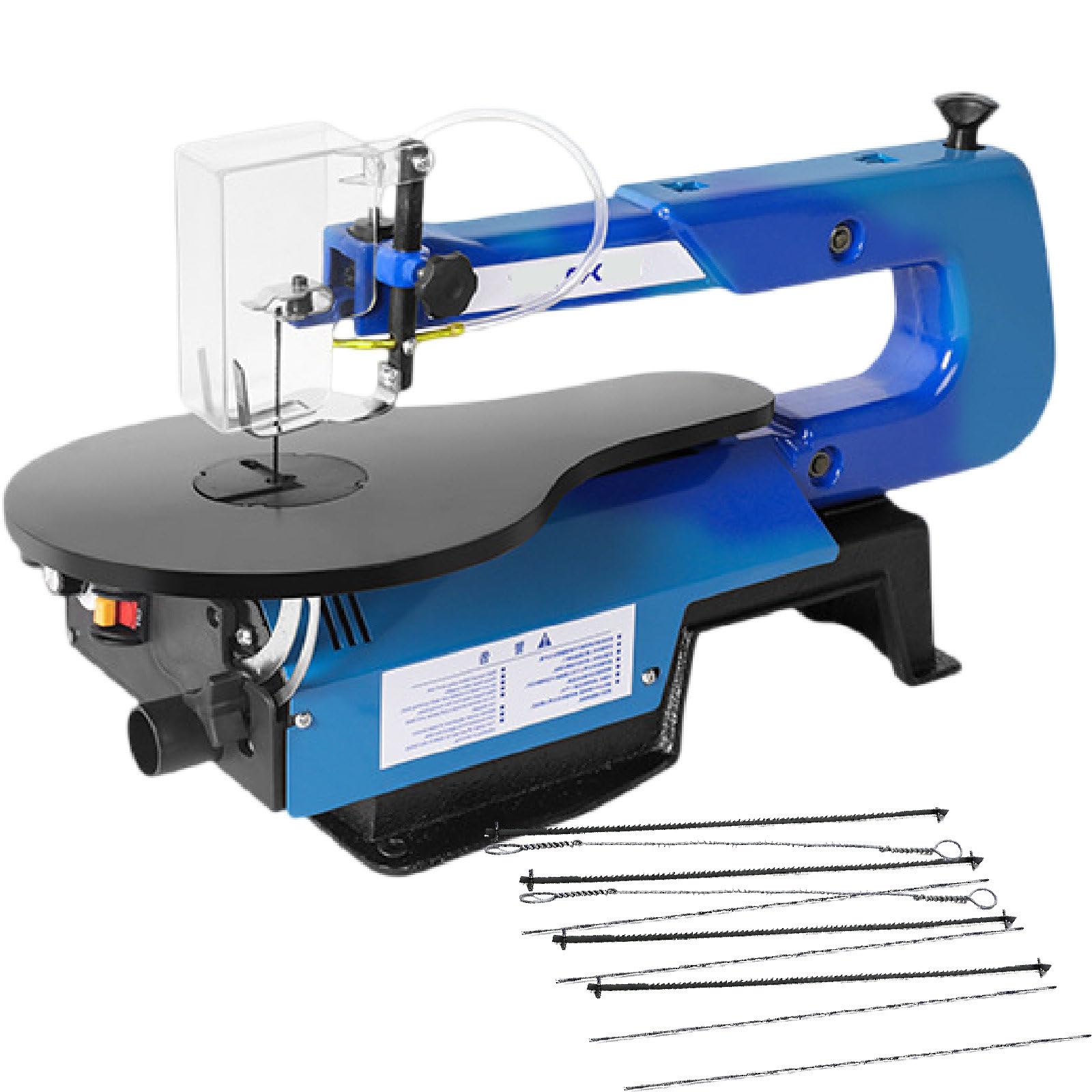 Sierra De Marquetería Eléctrica 40 Cm con Mesa Trabajo Metal Inclinable A 45° para Cortes A Inglete,Control Velocidad Continuo 550-1650 RPM,para Carpintería Y Bricolaje StandardModel