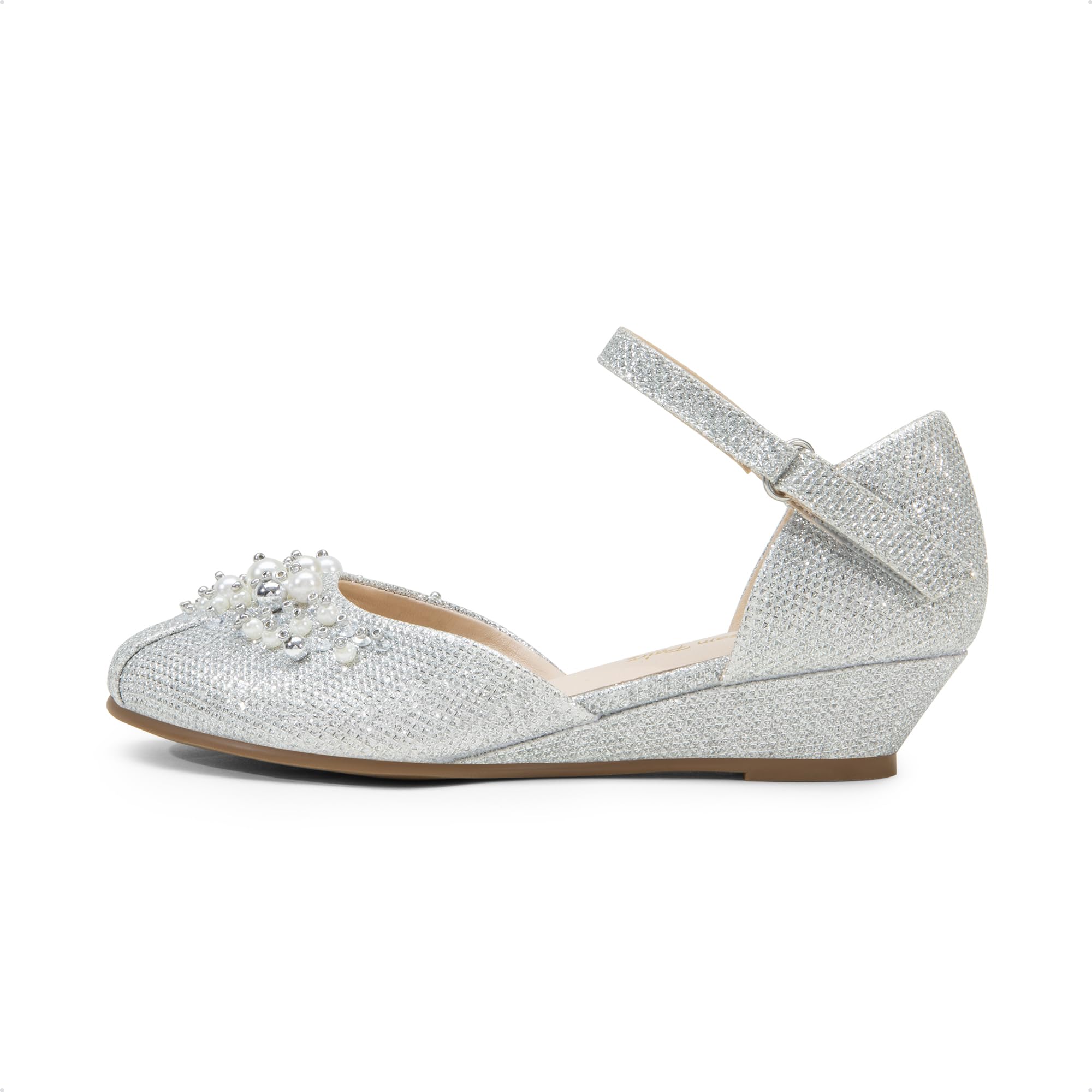 DREAM PAIRS Dziewczęce buty do sukienki maluch małe duże dziewczynki obcasy niskie koturny czółenka z perłami stras dla dziewczynki kwiat księżniczka wesele