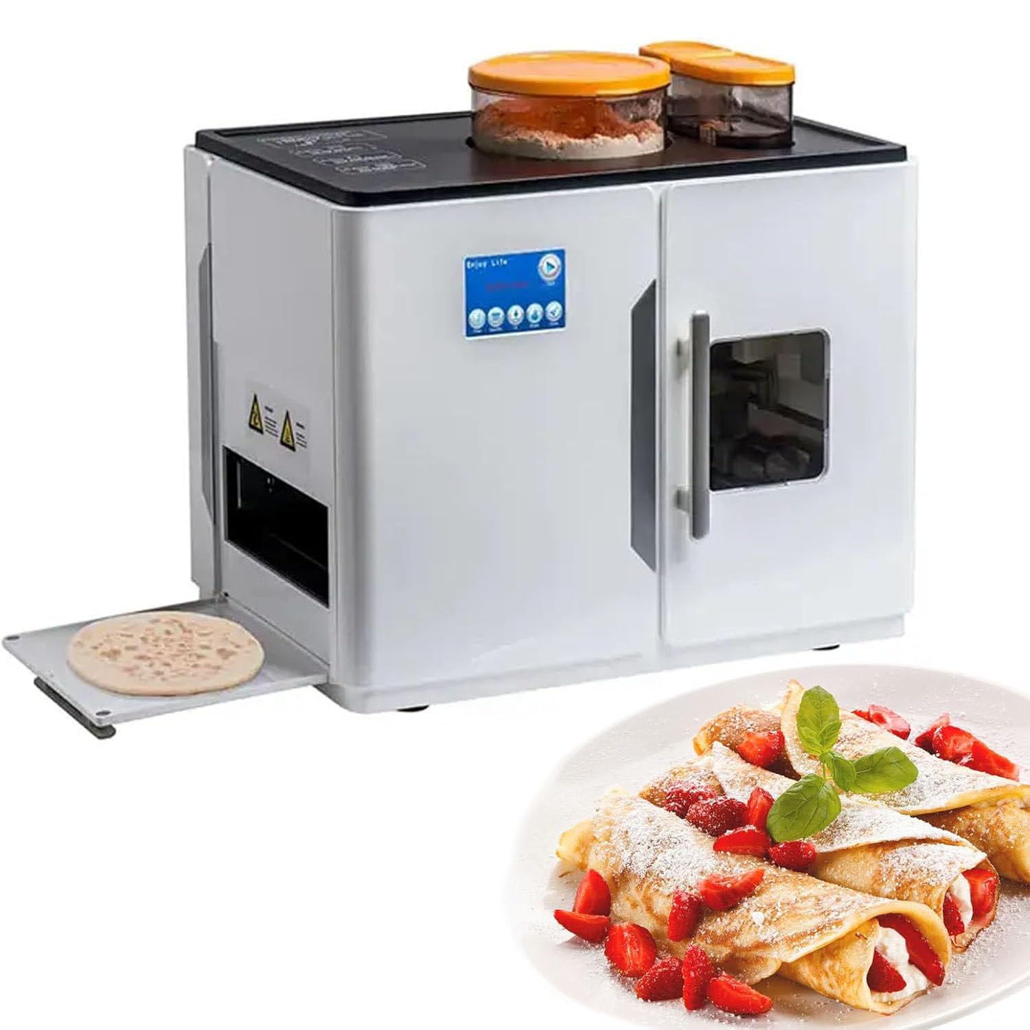 LQQYJSM Fully Automatic Roti Maker, Electric Chapati Tortilla Pancake Flatbreads Pita Making Machine, One Key to Make 20 Pcs/One Time 1.0 mm to 1.5 mm Thickness Adjust,220V