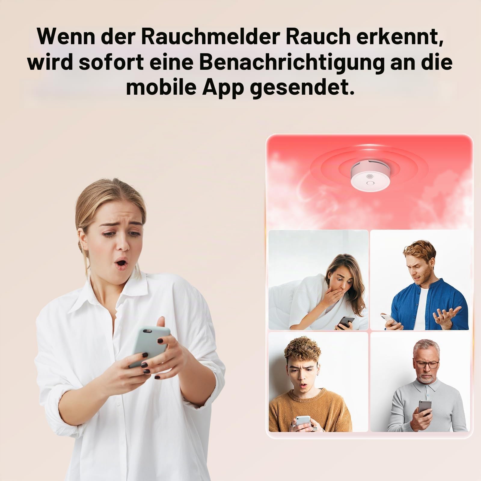 HEIMAN 5 Stück WLAN Intelligent Rauchmelder, 10 Jahre Fotoelektrischem Sensor, Wi-Fi Feuermelder mit austauschbarer Lithium-Batterie, Mini Brandmelder, EN 14604 zertifizierter Rauchwarnmelder, WS2SA