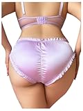 Women&apos;s Plus Size Satin Panty Frill Trim Ruched Low Rise Silky Hipster Underwear