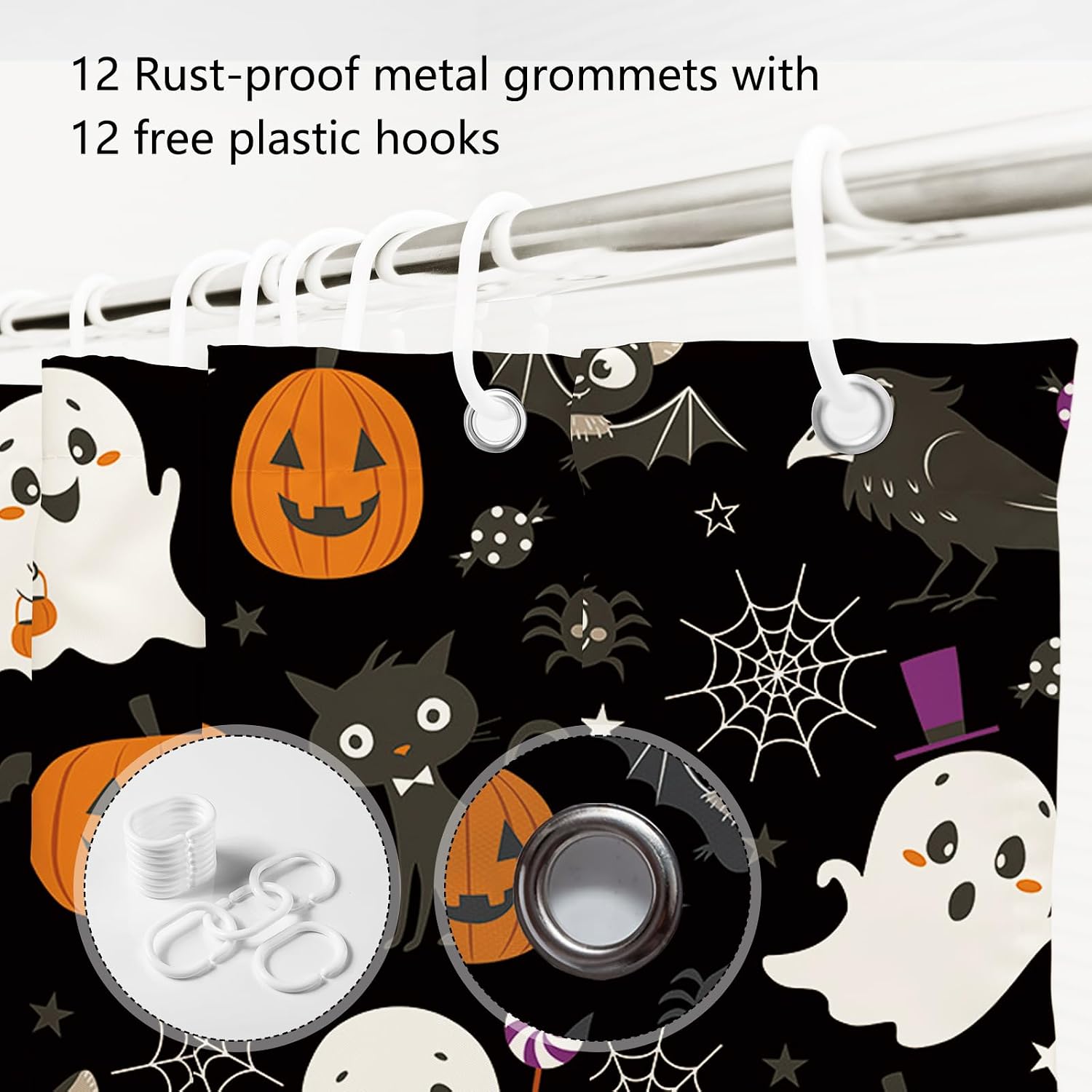 MEHOFOND Halloween Spooky Shower Curtain, Boo Ghost Bathroom Decor