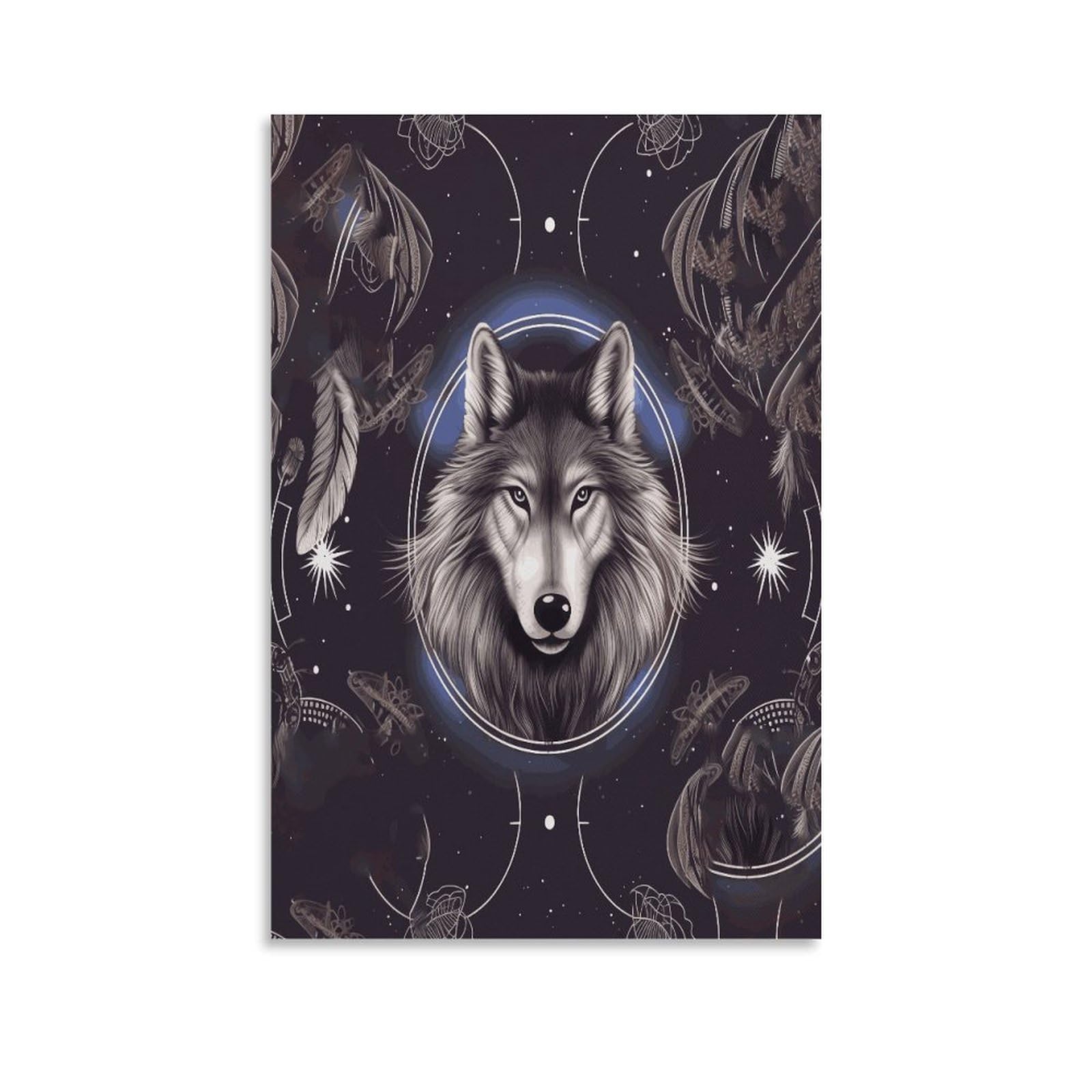 Wolves And Dream Catchers Canvas Wall Art Prints Hangable Decor Painting for Wall Prints Painting Artwork Modern Decorative Artwork Ready to Hang Wall Pictures for Home Decor 20x30inch(50x75cm)