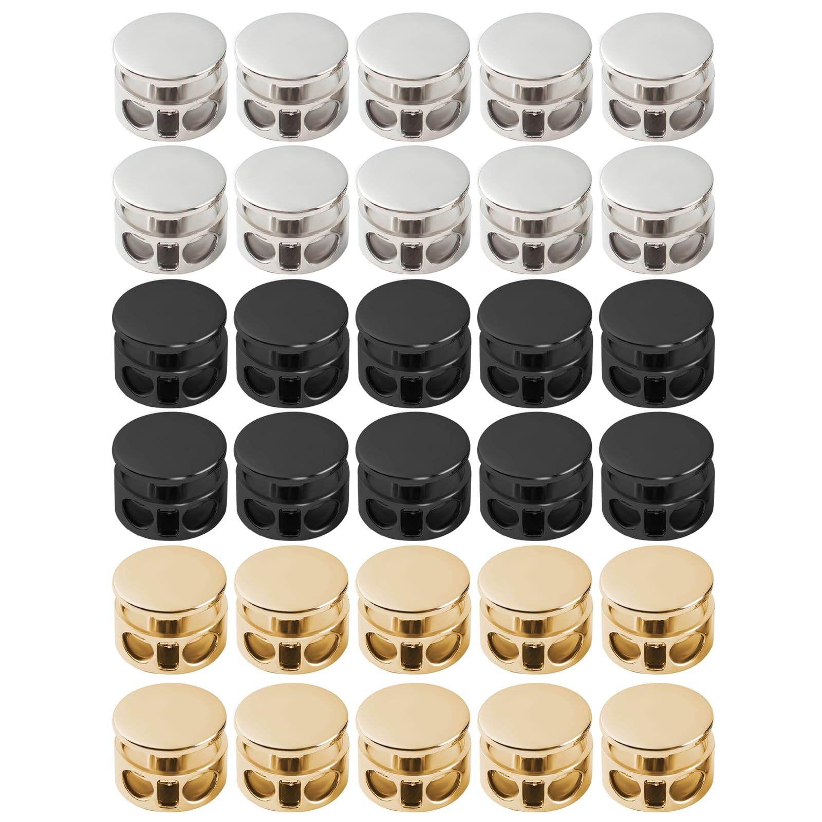 30個 コード ストッパー 2穴 金属 コードロック ストッパー 調整ストッパー 紐 丸型 穴径約4mm シューレースストッパー 交換 補修用 サークルB